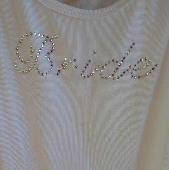 Bride Rhinestone White Ribbed Tank Top Size Large - Picture 3 of 6
